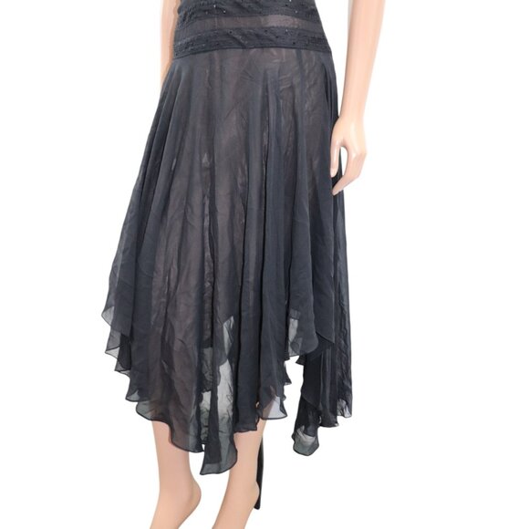 Y2K BCBGMaxazria Midi Dress Whimsigoth Silk Lace Gown Black Halter Neck 8 - Picture 4 of 7